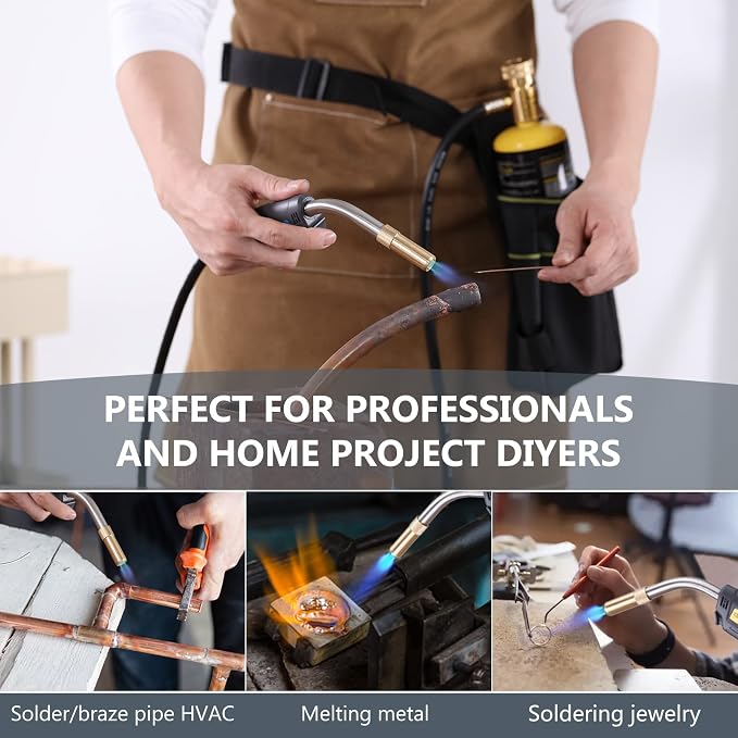 MAPP Map Gas Torch Kit with Holster, Adjustment Knob Trigger Start Propane Hose Torch for Brazing, Soldering, Welding, Plumbing, HVAC