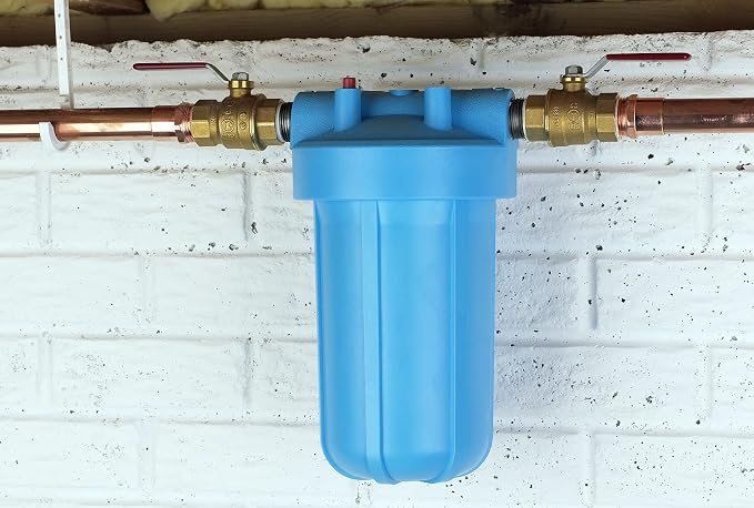 Pentair OMNIFilter BF7 Whole House Water Filtration System, 10" Heavy Duty Big Blue, 1" NPT with Pressure Relief, Reduces Sediment and Rust, Includes RS6 30 Micron Cartridge, Wrench and Bracket