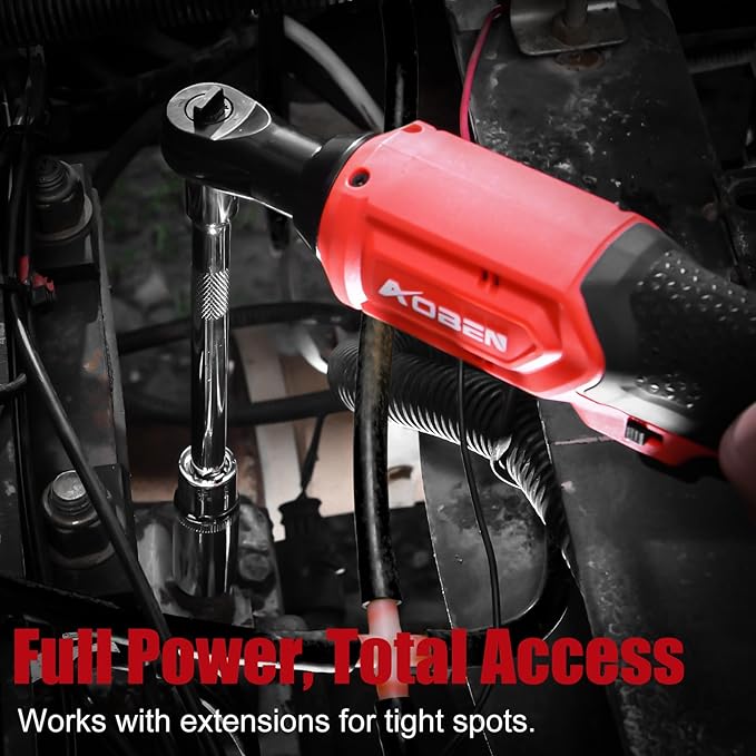 AOBEN 20V 3/8" Cordless Ratchet Wrench Kit, 60 Ft-lbs Brushless Electric Power Ratchet with Variable Speed, 2X2000mAh Lithium-Ion Battery, Charger, 8 Deep Sockets, 1/4" Adaptors, 6" Extension Bar