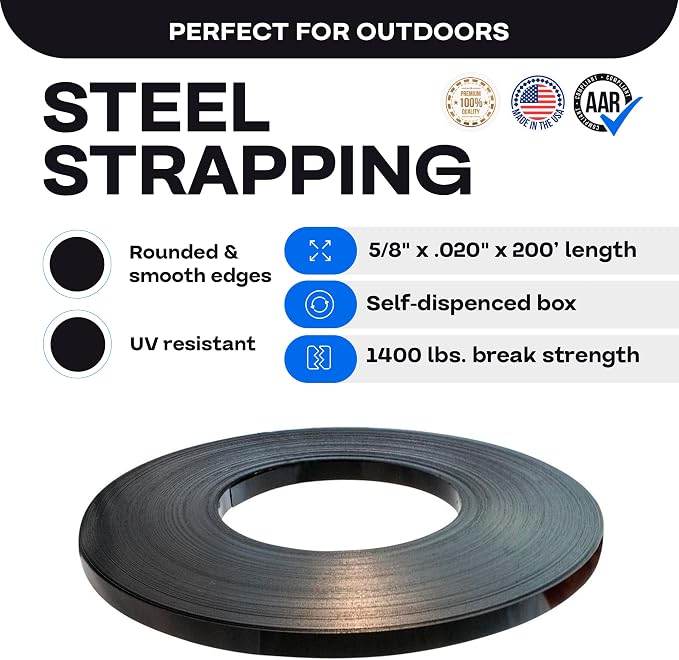 IDL Packaging 5/8" x .020" x 200' Steel Strapping Coil (1400 Lbs Break Strength) in Self-Dispensed Сardboard Box - Portable Strong Banding with Superior Cut-Resistance - Heavy Pallet Strapping