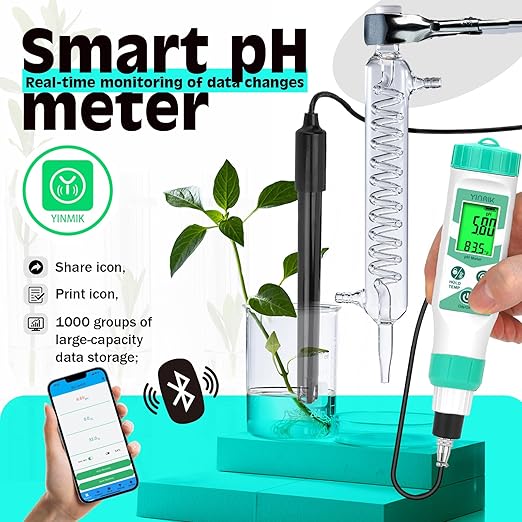 Smart pH Meter for Laboratory, Digital pH Tester, Accurate Hydroponic pH Test Kits, pH Meter with line for Pool Aquarium Water Treatment Accurately Measure and Monitor pH in Wide Range of Media