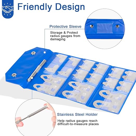 26-Piece Radius Gauge Set 0.010'' to 0.500'' Gauges with Holder, 3602-5025 Radius Gauge Set (26)