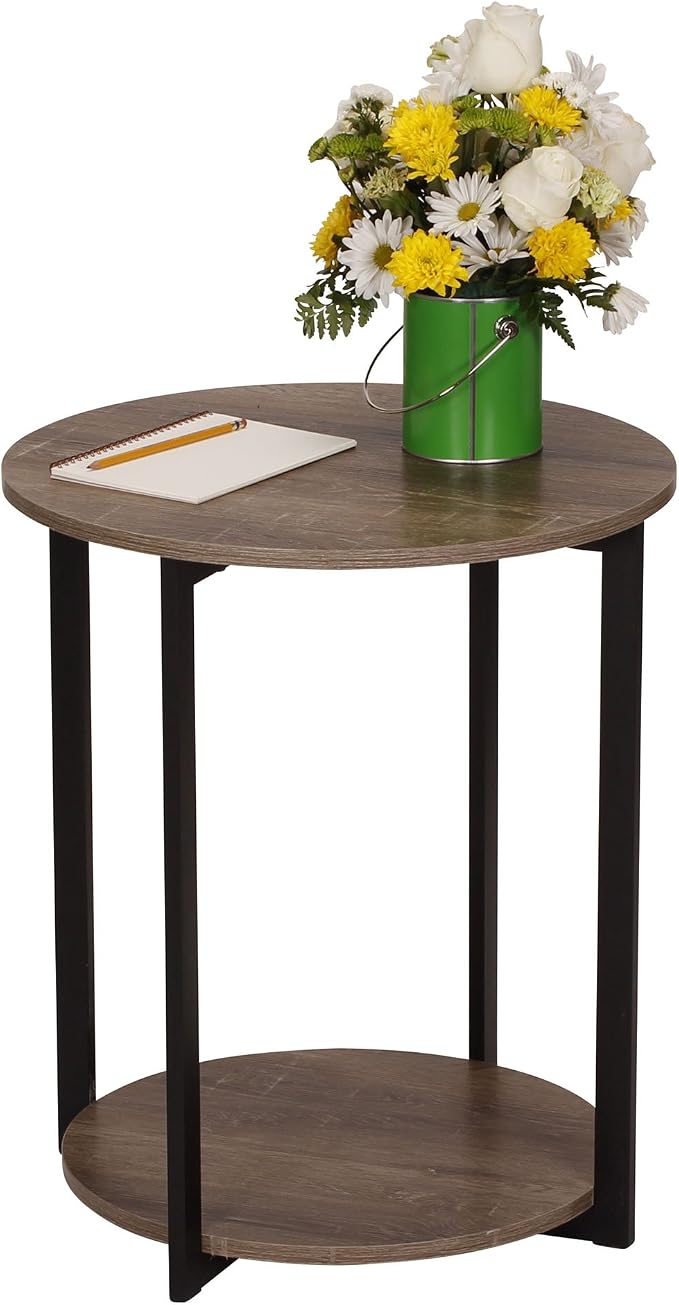 Household Essentials Wooden Side End Table with Storage Shelf | Ashwood