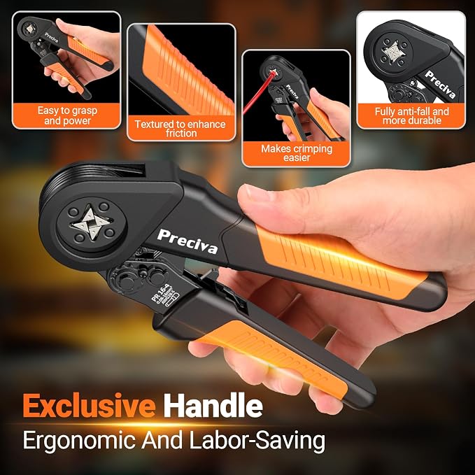 Preciva Ferrule Crimping Tool Kit - AWG 28-5 (0.08-16mm²) Self-Adjustable Ratchet Ferrule Terminals Crimping Tool, Quadrilateral Ferrule Crimper with 1500Pcs Ferrules Connectors