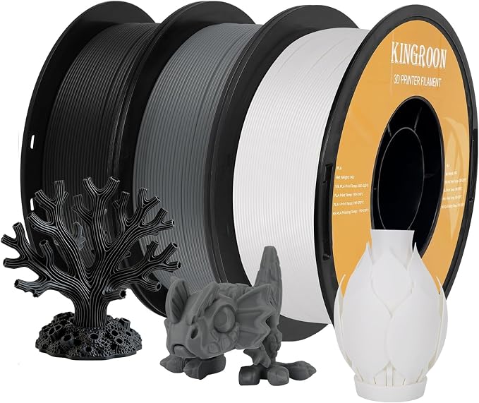 Kingroon High Speed PLA 3D Printer Filament 1.75mm, 3D Printer Rapid Filament for 30-600mm/s Hyper Printing Filament, Dimensional Accuracy +/- 0.03 mm, 3 kg Plastic Spool (6.6lbs（Black&White&Gray）