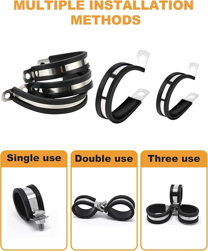 VIGRUE Cable Clamps Kit, 82PCS Large Rubber Clamp 3/8″ 1/2″ 3/4″ 1″ 1-1/4″ 1-3/4″ Pipe Clamps 304 Stainless Steel Clamp for Tube, Pipe or Wire Cord Installation