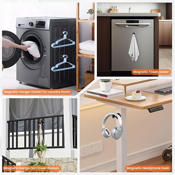 E BAVITE Magnetic Hooks 8 PCS 150lb Magnet Hook Cruise Cabins (Black) | Essentials Heavy Duty Wreath Hanger Strong Magnets for Classroom Whiteboard Wreath Coat Hanging Garage Cruise Ship Camping