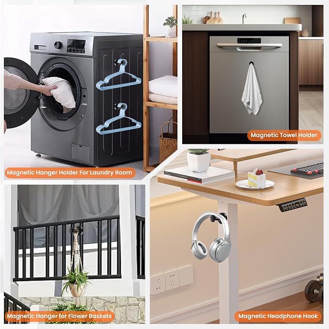 E BAVITE Magnetic Hooks 4 PCS 150lb Magnet Hook Cruise Cabins (Black) | Essentials Heavy Duty Wreath Hanger Strong Magnets for Classroom Whiteboard Wreath Coat Hanging Garage Cruise Ship Camping