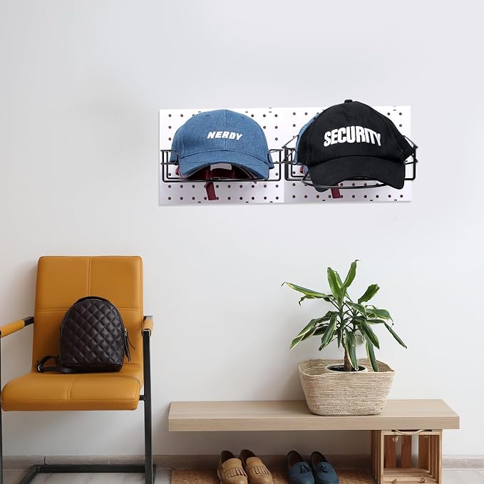 Kigley 8 Pcs Wire Hat Display Racks for Slatwall Black Metal Baseball Hat Racks Multifunctional Retail Shelves Pegboard Display for Home Retail Boutique Store Organizer