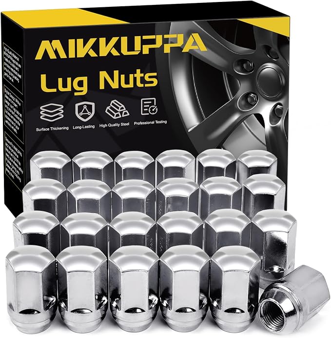 MIKKUPPA M14x1.5 Lug Nuts - One-Piece Chrome OEM Factory Style Large Acorn Seat Lug Nuts 7/8" Hex Replacement for Most Chrysler Dodge Jeep Ram Vehicles 24pcs Replace OEM 611-330