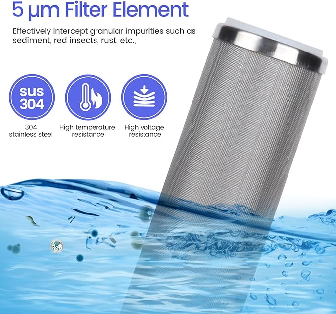 Stainless Steel Cleanable Wire Mesh Filter Cartridge 10”Length,2.5"OD(5 Micron)