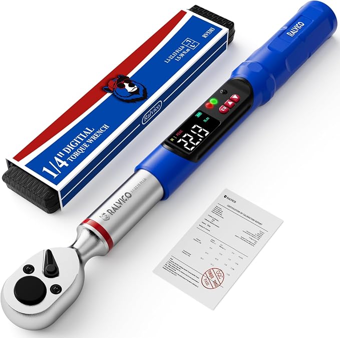 1/4 Digital Torque Wrench ±2% Accuracy Bicycle Repair Home DIY | 1.5-30 N·m (1.11-22.13 Ft-Lb)，1000 Data Storage + 8 Presets，Peak & Track Mode，Color LED & Buzzer Alerts，Quick Release Head