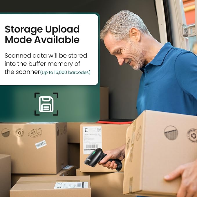 Bluetooth Barcode Scanner Wireless: Inventory 2D 1D QR Code Scanners with Stand for Computer POS, Handheld CMOS Image Bar Code Reader for Warehouse Supermarket（Green）