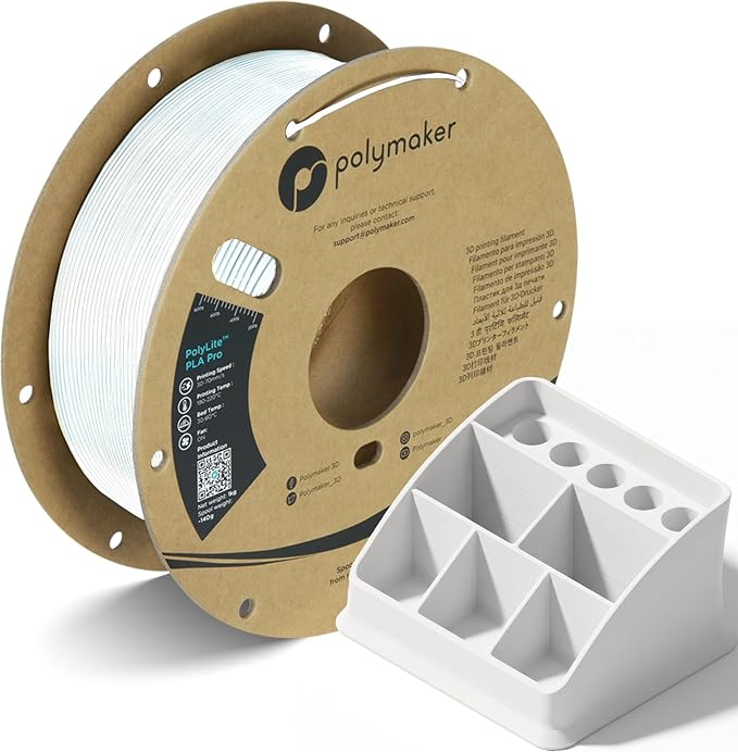 Polymaker PLA PRO Filament 1.75mm 1kg, Tough & High Rigidity White 3D Printing Filament, PolyLite PLA PRO High Speed, Print with Most 3D Printers