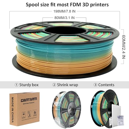 GIANTARM 3D Printer Filament,1.75mm Rainbow PLA Filament,Color Changing Filament 1kg Spool (2.2lbs),Muticolor Filament with Vacuum Packaging