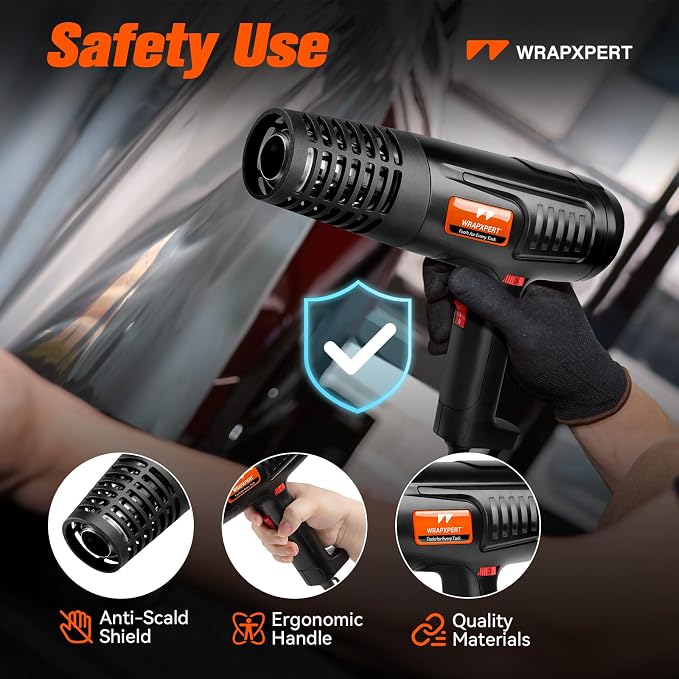 WRAPXPERT Heat Gun for Vinyl Wrap 1600W 122℉-1202℉ with 2 Air Speeds Variable Temperature, Fast Heating Heavy Duty Hot Air Gun for Car Wrap, Window Tint, Crafts, Shrinking Tubing, Stripping Paint