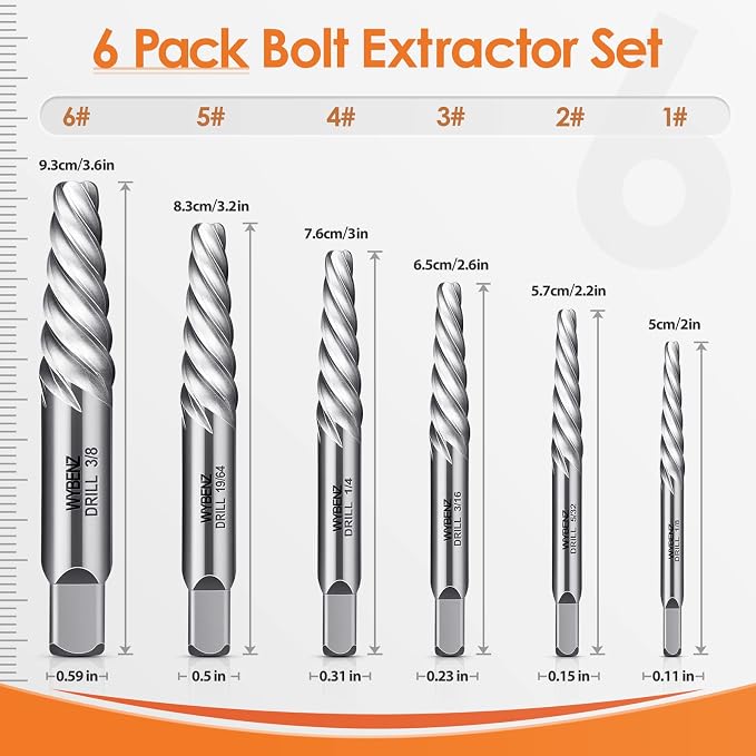6 Pcs Screw Extractor Spiral Flute Bolt Extractor Set Stripped Screw Remover Cr-MO Easy Out Bolt Extractor Set Cool Gadgets for Men,Removing Stripped Screws and Broken Bolts