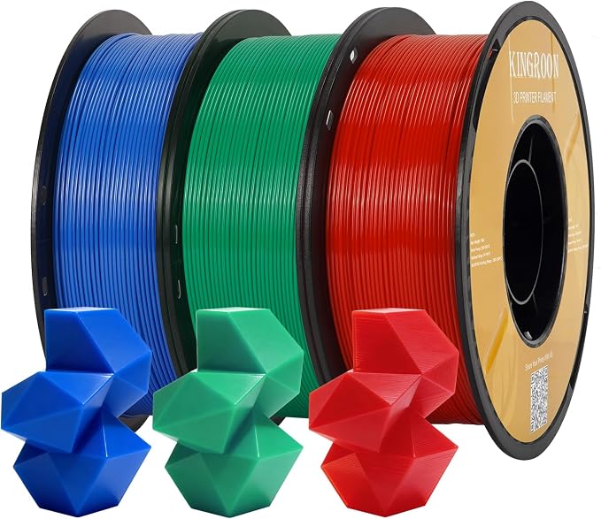 Kingroon High Speed PETG 3D Printer Filament 1.75mm, 3D Printer Rapid Filament for 30-600mm/s Hyper Printing Filament, Dimensional Accuracy +/- 0.03 mm, 3 kg Plastic Spool (6.6lbs（Red&Green&Blue）
