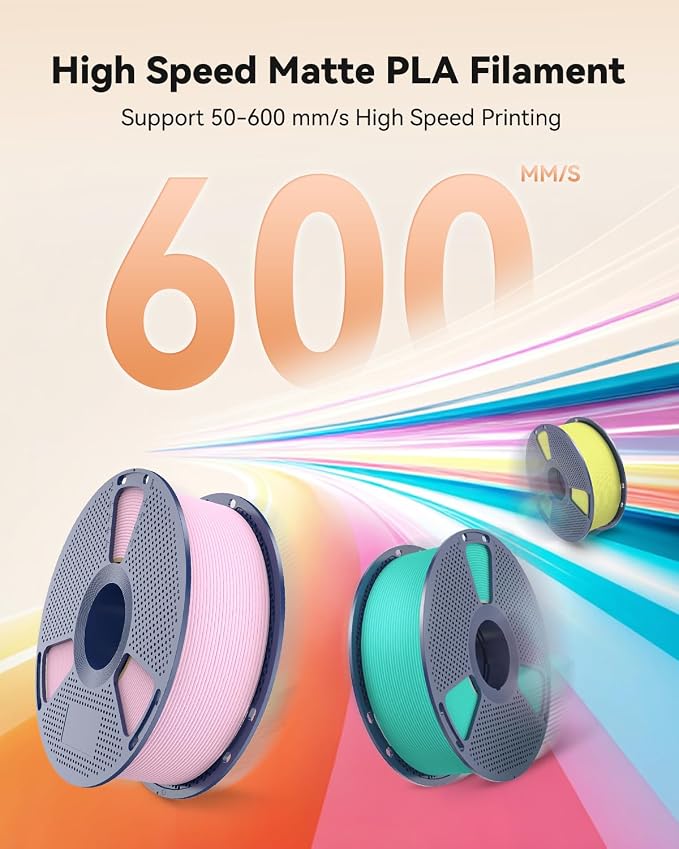 SUNLU High Speed Matte PLA 3D Printer Filament 4KG, Matte White*4 | Up to 600mm/s Fast, Smooth PLA Matte Filament, Fits Most FDM 3D Printers, 1KG Reusable Spool 4 Packs