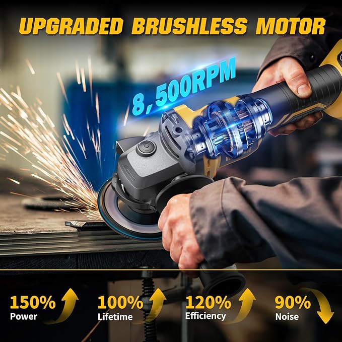 Angle Grinder 4-1/2" Cordless Compatible with DEWALT 20V Max Battery, Brushless Grinder Tool, 6 Variable Speed for Cutting Grinding Polishing (Tool Only)