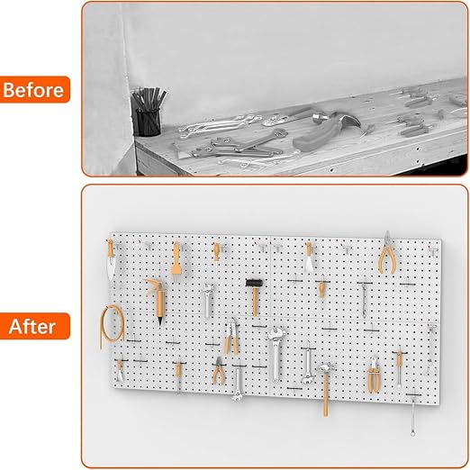 TORACK 4 PCS Metal 12 x 24 in Pegboard Panels, Garage Tools Organizer Pegboards for Workbench, Modular Peg Board, Tool Organizer Board Kit(Pack of 4, Grey)