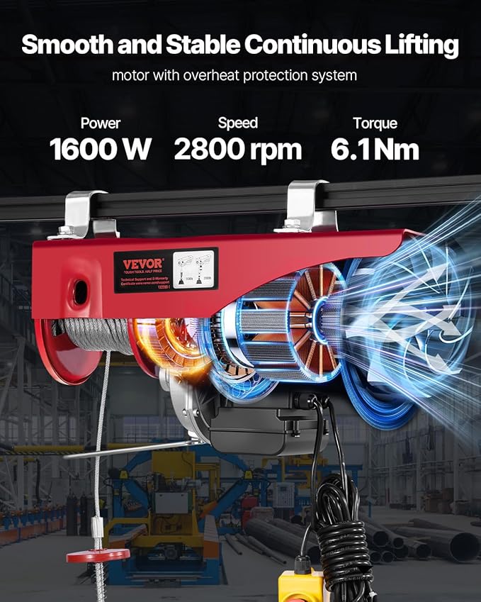 VEVOR 2200lbs Electric Hoist w/14ft Wired Remote Control, 110v Electric Hoist with 40ft Single Cable Lifting Height, for Garage Warehouse Factory Control for Garage, Shop, Hotel, Home