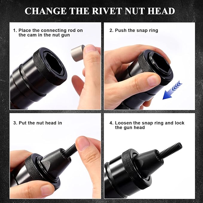 Pneumatic Rivet Nut Gun 10-32,8-32,6-32 with Replacement Mandrels, RPM 3000 Industrial Grade Pull Rivnut Gun MODEI:LM09 Button Switch