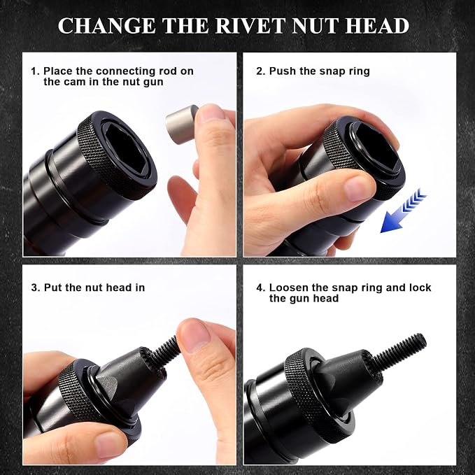 Pneumatic Rivet Nut Gun M4,M5,M6 with Replacement Mandrels, RPM 1500 Industrial Grade Pull Rivnut Gun MODEI:LM08 Button Switch