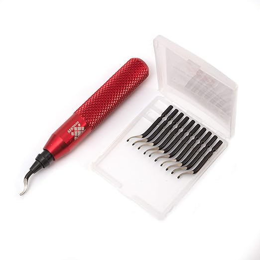 AFA Tooling - Deburring Tool with 11 HSS M2 Blades - Micro-Polished & Anodized Aluminum Handle with Diamond Knurled Grip - Ideal for Smaller Holes up to 1.5mm, 3D Printing, PVC & Metal