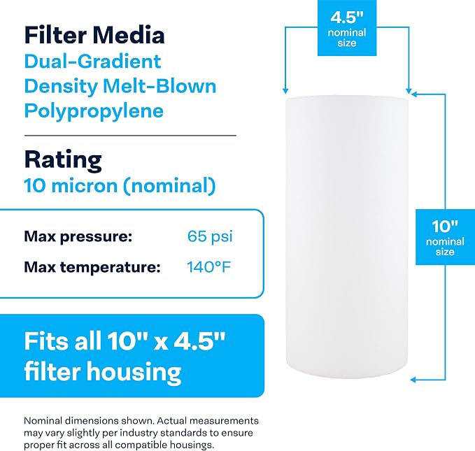 SpiroPure 10x4.5 BB 10 Micron Spun Sediment Water Filter SDC-45-1010 8 Pack