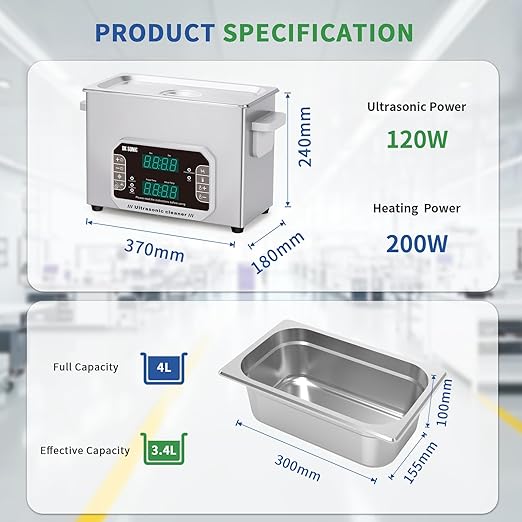 DK SONIC Professional Ultrasonic Cleaner 4L,120W Precision Ultrasonic Jewelry Cleaner with Timer,Heater&Touch Control, Multi-Application for Glasses,Chains,Watches (Include Basket)