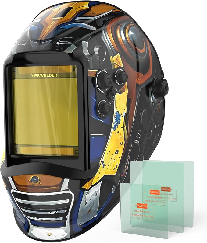 YESWELDER Large View Auto Darkening Welding Helmet, Blue Light Blocking, 1/1/1/1 True Color Solar Powered Welder Hood Mask with 4 Arc Sensors, Wide Shade 3/5-9/9-13 for TIG MIG ARC Cut and Grind
