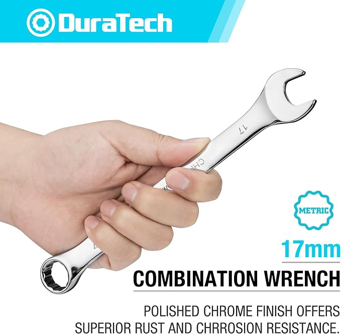 DURATECH 17mm Combination Wrench, Metric, CR-V Constructed with Mirror Polish, 12-Point, 15-Degree Offset