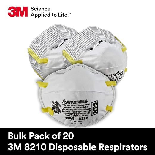 3M 8210 Particulate Respirator, N95, Pack of 20 Disposable Respirators, NIOSH APPROVED, Two-Strap Cup Style Design, Lightweight with Cushioning Nose Foam