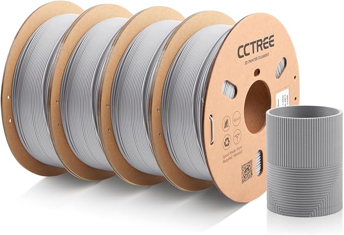 CCTREE Matte PLA Filament 1.75mm Bundle, 4 Pack 1KG Cardboard Spool, Grey | Matte Surface Texture, Easy to Print 3D Printing Filament, Accuracy +/- 0.03 mm, Fit Most FDM 3D Printers