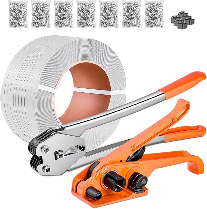 VEVOR Banding Strapping Kit, Heavy Duty Banding Sealer Tool with 3200 ft Length PP Band, 1000 Metal Seals, 50 Corner Protectors, Plastic Pallet Packaging Strapping Kit for Warehouse/Shipping/Moving