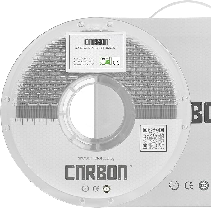 Certified Food Grade PLA+ 3D Printer Filament - CARBON by Comfy Materials - Lab Tested FDA Compliant Food Safe, 1.75mm, 1kg, Accuracy: +/- 0.02 (Gray)