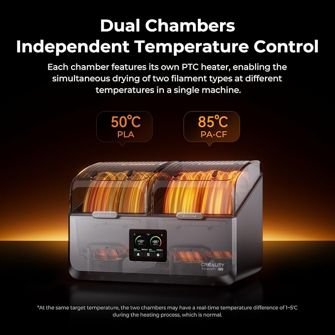 Creality Space Pi X4 Filament Dryer, 4 Spools 3D Printer Filament Dryer Box with 360° Hot-Air Circulation, Dual Independent Heating Chambers for 1.75/2.85mm PLA, PETG, ABS, Nylon