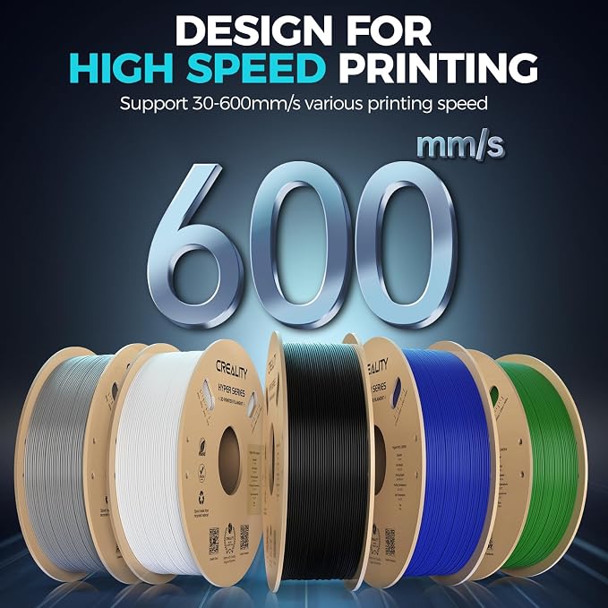 Creality PETG Filament, Hyper 1.75 mm 1 kg PETG: High-Speed 3D Printer Filament 30-600 mm/s, Dimensional Accuracy +/- 0.02 Cardboard Spool (2.2 lbs) for Most FDM 3D Printers,Black