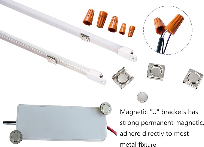 4FT Magnetic Mount LED Retrofit Kit,54W, 5000K,2x4 FT led Retrofit Kit,1 Driver w/ 3 Tubes Per Kit,T8 T10 T12 Fluorescent Replacement LED Light Bar, 0-10V Dimmable,Easy Quick Install