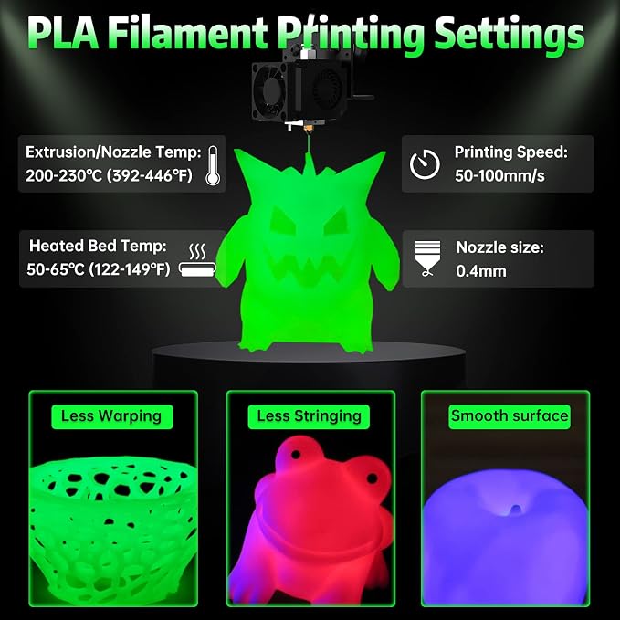 SUNLU Glow in The Dark PLA Filament, Neatly Wound Luminous PLA 3D Printer Filament 1.75mm Dimensional Accuracy +/- 0.02mm, Fit Most FDM 3D Printers, 1kg Spool (2.2lbs), (Green PLA, Glow Green)