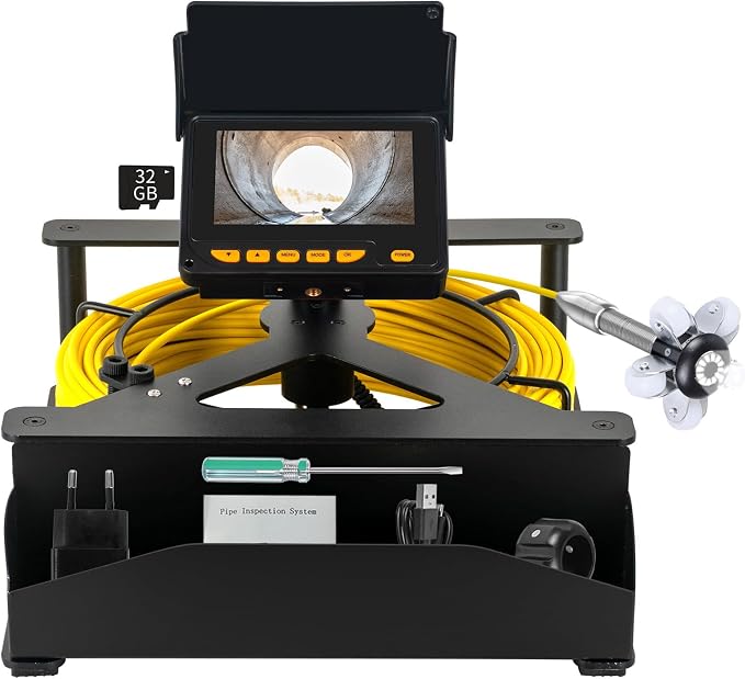 150 FT Sewer Camera Snake,w/12 Adjustable LED,32GB Card,4.3'' Video Screen,HD 23MM JQKJCAM Plumbing Pipe Drain Inspection Camera with Light,Distance Counter for Plumber Householder(50M/165FT)