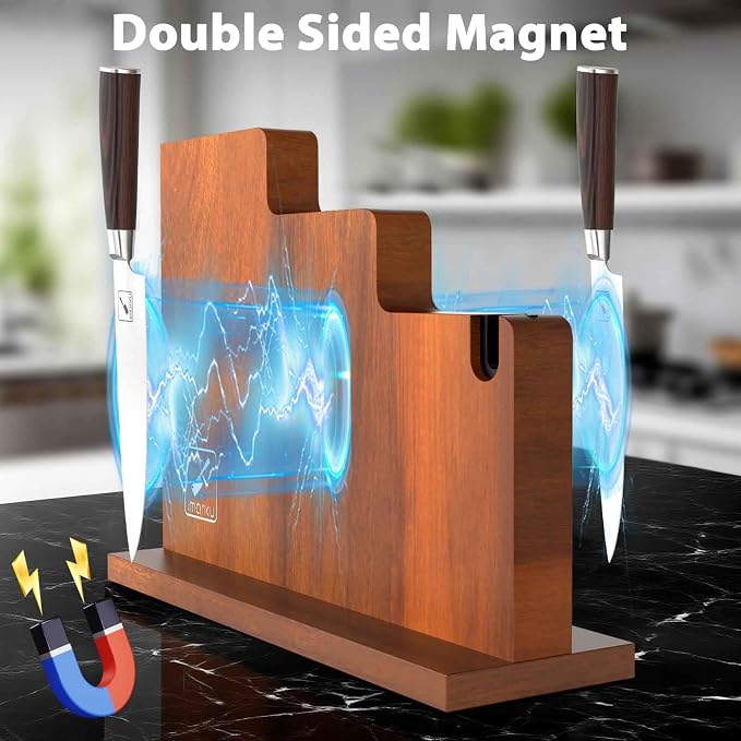 imarku Magnetic Knife Block Holder, 13 x 10 Inches, imarku Magnetic Knife Holder Rack for Kitchen Counter, Double Sided Magnet Knife Storage Stand with Knife Sharpener, Stepped Block