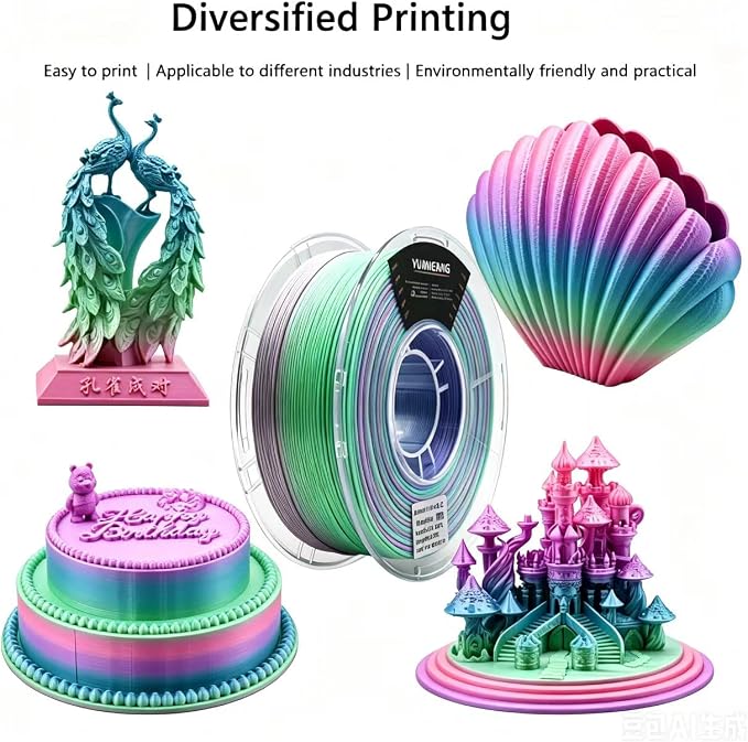 Silk PLA Filament 1.75mm, ±0.03mm Precision, Glossy Gradient Silk Colors, 1kg Spool (2.2 lbs), 10-Pack Silk PLA Bundle