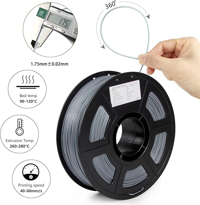 ASA Filament 1.75mm, UV/Heat Resistant/Weather Resistant ASA 3D Printer Filament, Perfect for Printing Outdoor Functional Parts, Gray Filament 1kg(2.2lbs) Spool