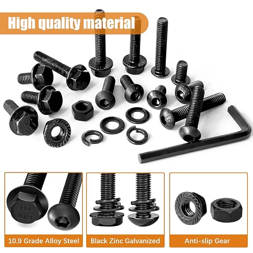 mankk 700PCS M6 Flange Bolt and M6 Button Head Hex Socket Cap Screws Assortment Kit M6×1.0 (10mm to 35mm) Metric Grade 10.9 Alloy Steel Class Hex Bolts and Nuts Washers Kit