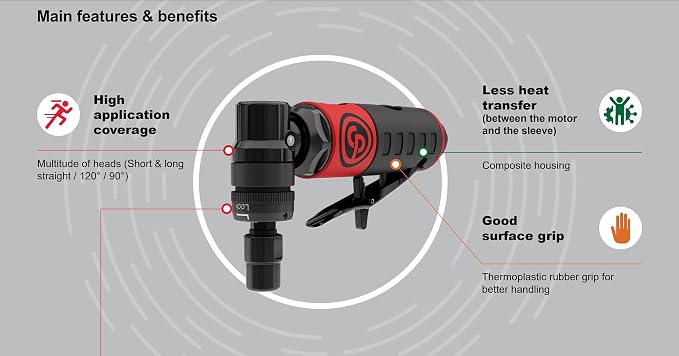 Chicago Pneumatic CP7411 - Air Die Grinder Tool, Welder, Woodworking, Automotive Car Detailing, Stainless Steel Polisher, Heavy Duty, Straight, 1/4 Inch (6 mm), 0.56 HP / 420 W - 22000 RPM