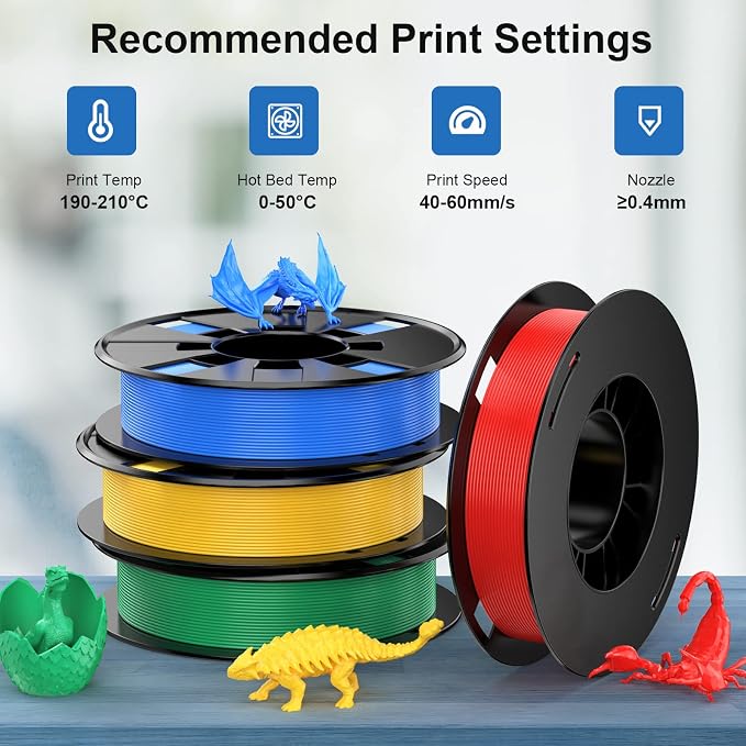 ENTINA 4 Colors PLA 3D Printer Filament Bundle, PLA Filament 1.75 mm for 3D Printers, Dimensional Accuracy +/- 0.02 mm, 200g x 4 Spools Set