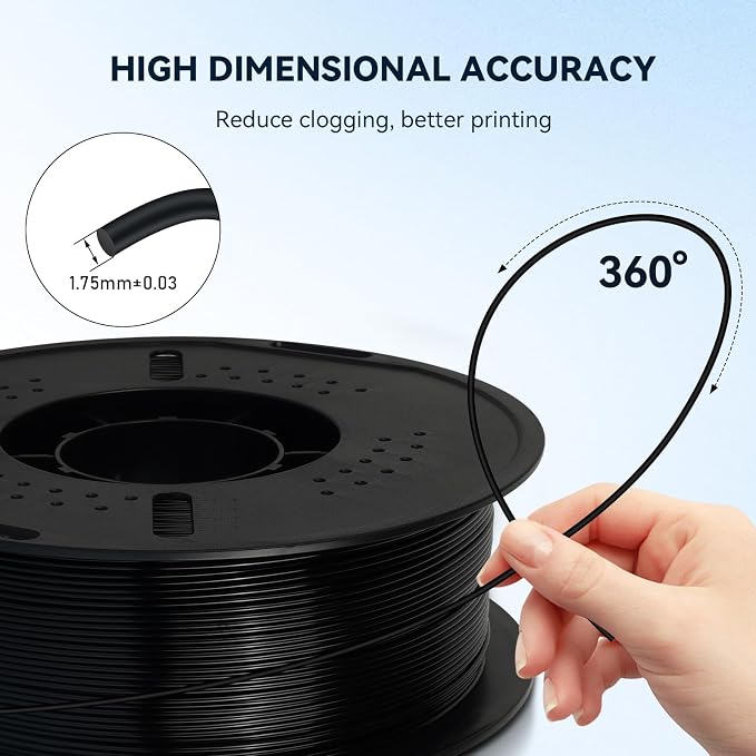 Kingroon PETG 3D Printer Filament, Dimensional Accuracy +/- 0.02 mm, 1 kg Spool(2.2lbs), 1.75 mm, 2KG Black+Black