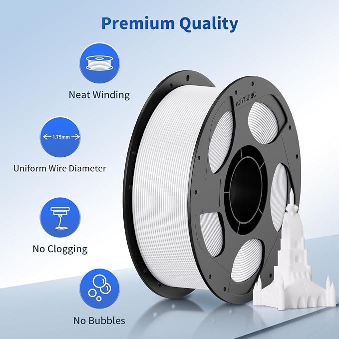 ANYCUBIC PLA Filament 1.75mm Bundle, 3D Printing PLA Filament 1.75mm Dimensional Accuracy +/- 0.02mm, 1KG Reusable Spool (2.2 lbs), 4KG Black + White + Texture Grey + Red